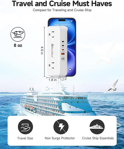 Beeiker 30W 3 USB C Travel Power Strip- 5Ft Extension Cord with 5 USB and 4 Outlets, Compact Flat Plug Small Extension Cord for Travel Cruise College Dorm Office White