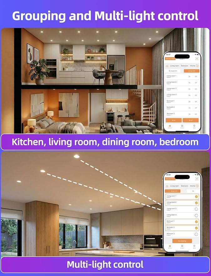 12 Pack BR30 LED Recessed Can Light Bulbs, 16 Million RGB Color Changing, BRmesh APP Bluetooth Control, 2700K-6000K Tunable White, E26 Base 10W 900LM (75W Equiv.), Fits 5"/6" Indoor Cans Only