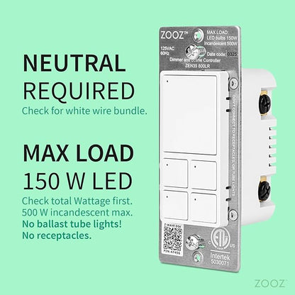 Zooz 800 Series Z-Wave Long Range Dimmer & Scene Controller ZEN35 800LR, White | Z-Wave Hub Required