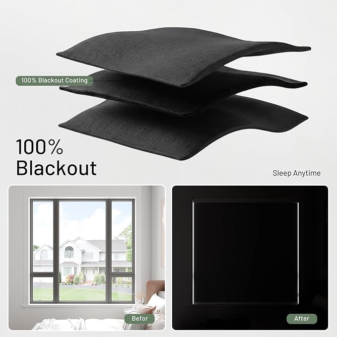 Motorized Blinds with Remote, Blackout No Drill Cordless Smart Roller Shades, Automatic Blinds for Windows, Black,30" W x 72" H