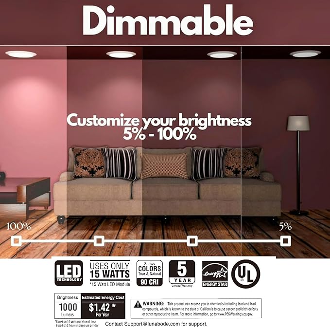 7.5 Inch Disc Light - 6 Pack I Dimmable Flush Mount Ceiling Light Fixtures | 5CCT LED Lights for Bedroom | 2700K/3000K/3500K/4000K/5000K I ETL & UL Certified