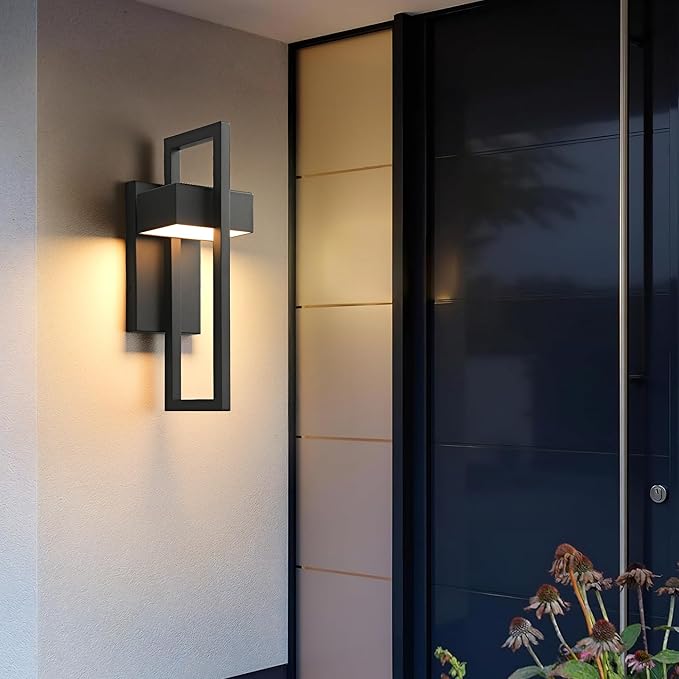 Modern Outdoor Wall Lights 3000K Integrated LED Outdoor Wall Sconces Lighting, Contemporary Exterior Lighting Fixtures Outside Wall Mount Lights for House Porch Front Door Garage, Matte Black 2 Pack