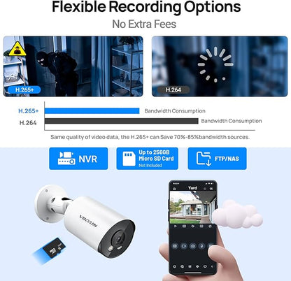 VIKYLIN 5MP Bullet PoE IP Camera Outdoor, 5MP Bullet Security Camera with Human Vehicle Detection, 2.8mm Lens, 98ft IR Night Vision, Built-in Mic, MicroSD 256GB,WDR, IP67, Blue Iris, NDAA Compliant