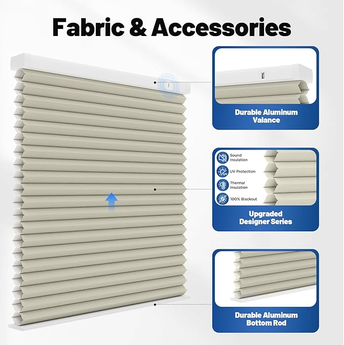 Motorized Cellular Shades with Remote, Smart Cellular Shades Compatible with Apple HomeKit, Alexa & Google Home, Cordless Honeycomb Window Blinds for Indoor Windows, Blackout Beige Linen