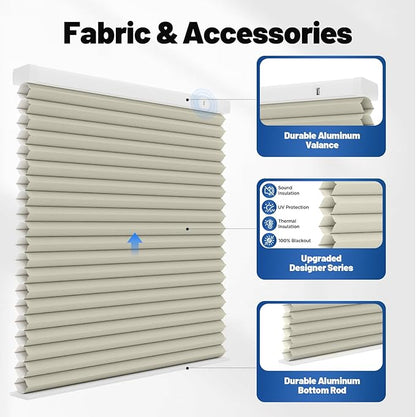 Motorized Cellular Shades with Remote, Smart Cellular Shades Compatible with Apple HomeKit, Alexa & Google Home, Cordless Honeycomb Window Blinds for Indoor Windows, Blackout Beige Linen