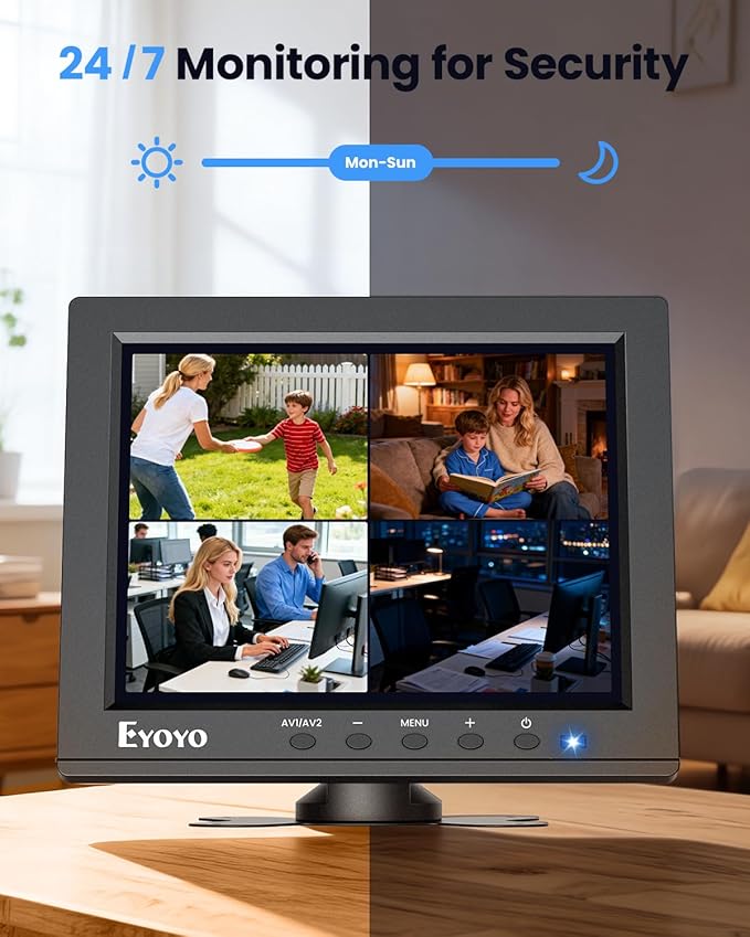 Eyoyo 8" Security Camera Monitor, 1024×768 4:3 Mini LCD Screen CCTV Monitors Display with HDMI VGA BNC AV USB, Small Video Monitor for PC, NVR, Raspbery Pi, RV & Kitchen, Built-in Speakers