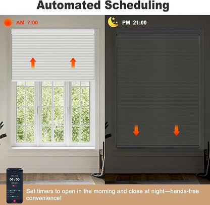 Smart Custom Motorized Cellular Shades – Remote & App Controlled Electric Window Blinds, Automated Blackout Honeycomb Blinds for Home, Alexa Google Siri Compatible – Made to Order (22”-112” W)