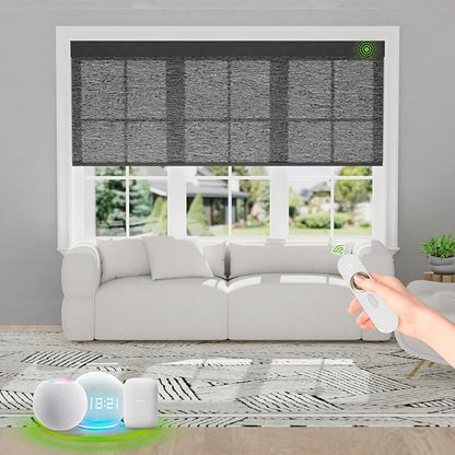 Motorized Blinds with Remote [Light Filtering] Smart Blinds Compatible with Alexa Google HomeKit, 70% Blackout Automatic Roller Shades for Indoor Windows, Customized Size, Linear Eclipse