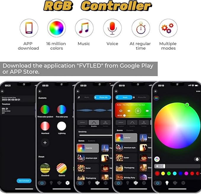 WiFi RGB Controller, FVTLED LED WiFi Controller Wireless RGB Smart Controller Working with Android and iOS System Mobile Phone Free App only for FVTLED RGB LED Deck Lights
