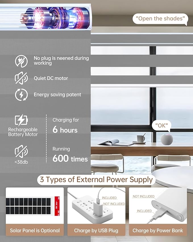 Kincmo Motorized Blinds with Remote, Motorized Zebra Shades Work with Apple Homekit,Alexa,Google Home, Customized Electric Blinds with Remote,App,Voice Control (100% Blackout Gentle Grey)