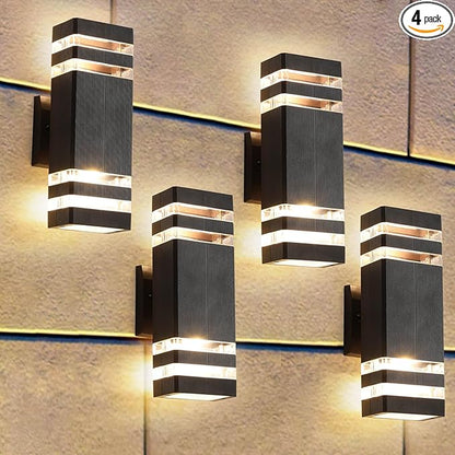 4 Pack Up and Down Lights Outdoor Light Fixture,14W IP65 3000K 1100LM Warm White Outside Door Lights, Wall Light Fixtures for Porch Patio Garage,Modern Outdoor Lights