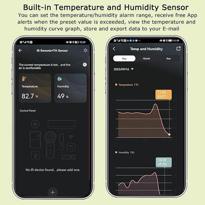 Smart IR Remote Control: Universal WiFi Infrared Remote Control with Temperature Humidity Sensor, App&Voice Control, 3in1 WiFi Thermometer Hygrometer, Compatible with Alexa, Google Assistant