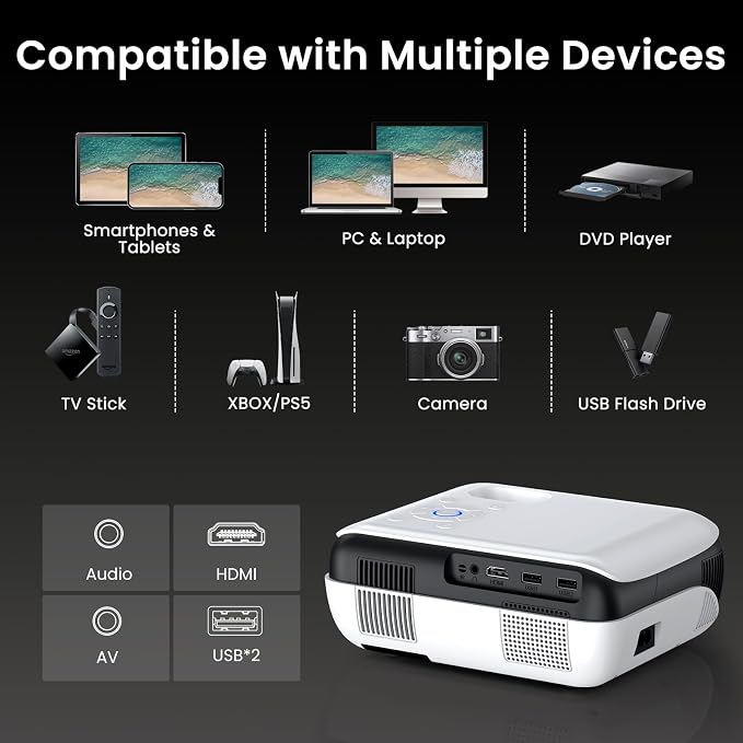 HAPPRUN Native 1080P Outdoor Smart Projector-Standard | Native 1080P • Mini & Portable • Easy Setup • Built-in Speaker • Indoor & Outdoor • Phone, Laptop & PS5 Compatible