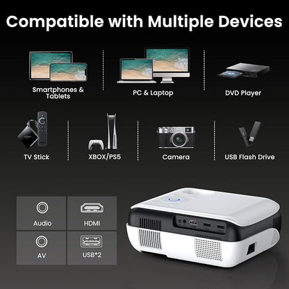 HAPPRUN Native 1080P Outdoor Smart Projector-Standard | Native 1080P • Mini & Portable • Easy Setup • Built-in Speaker • Indoor & Outdoor • Phone, Laptop & PS5 Compatible