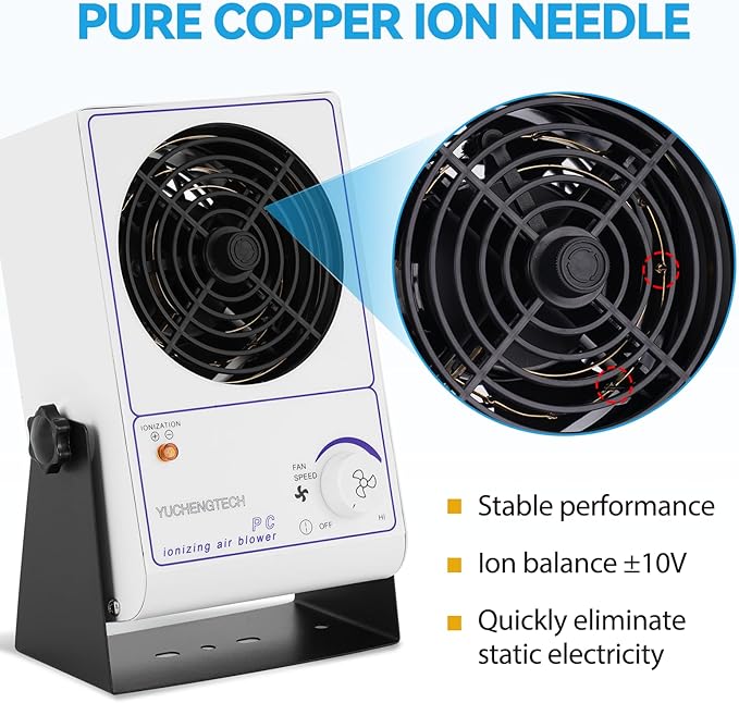 YUCHENGTECH Ionizing Air Blower Static Eliminator Fan Desktop Ionizer Air Blower with Detachable Cord ESD Ionizer Electrostatic Discharge Fan 110V