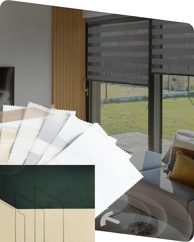 Yoolax Matter Zebra Blinds Fabric Sample, Light Filtering Dual Layer Sheer Blinds, Privacy Light Control Roller Window Blind, Fabric Sample (Multi Color)