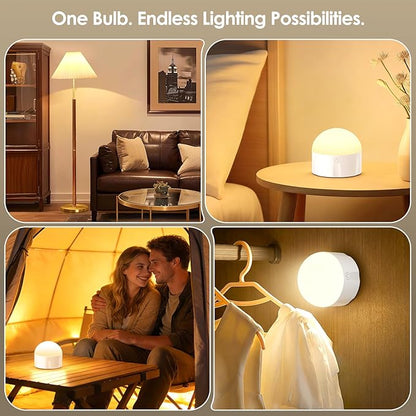 10000mAh Rechargeable Light Bulbs with Remote: E26 Led Battery Operated Light Bulb with 10 Colors & Timer for Sconces & Lamps - Dimmable Cordless Magnetic Bulbs with Remote for Non-Hardwired Fixture