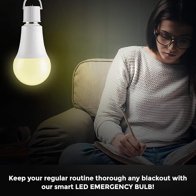 Ciata Lighting LED Smart Emergency Light Bulb with Rechargeable Battery Back-up - Intelligent Lighting, Lasts 3-4 Hours During Power Outage - Extra Hook for Camping, Outdoor (2 Pack)