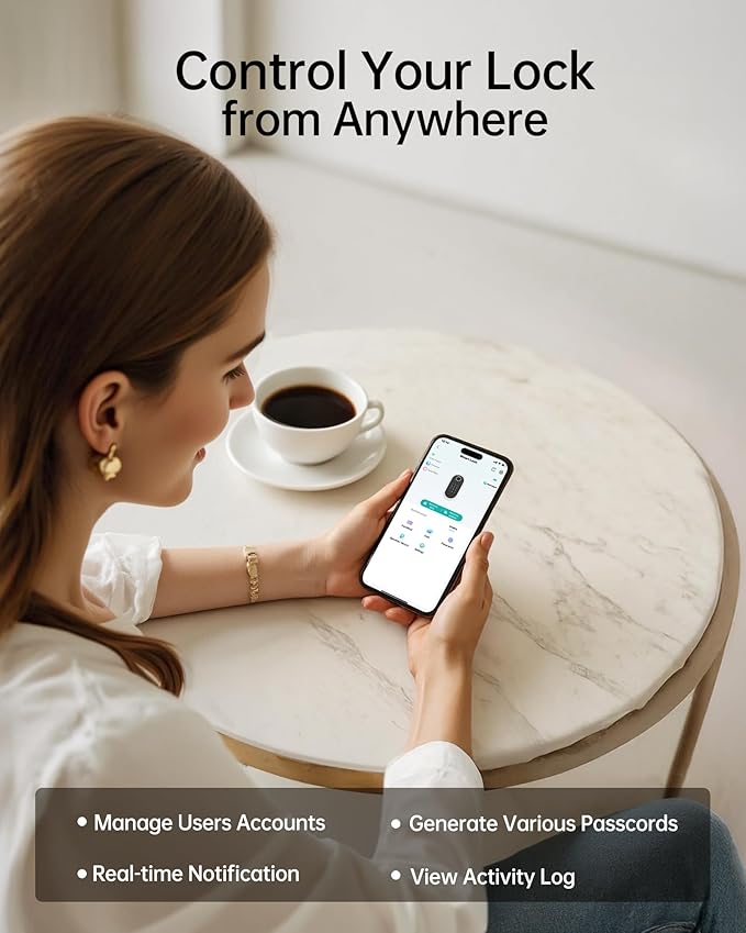 Built-in WiFi Smart Lock with Handle Set - Firstriver Fingerprint Keyless Entry Door Lock for Front Door, App Control, Digital Keypad Deadbolt, Auto Lock, Compatible with Alexa & Google Assistant