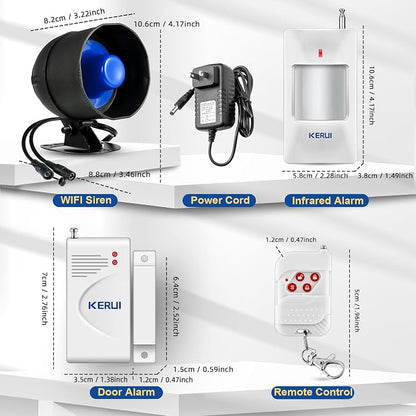 WiFi Security Alarm System Kit-Wireless 120db Loud Weatherproof Siren Horn with Remote Control& Door Contact Sensor&Motion Sensor Alarm Home Hotel Garage Shop Burglar Alarm System