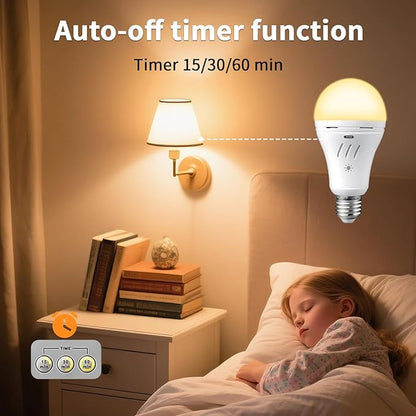 A19 Rechargeable Light Bulbs with Remote,USB & E26 Socket Dual Charging,3 Colors LED Dimmable,Touch,Hardwired & Non-Wired, Battery Operated Backup Light Bulb for Power Outage Camping Outdoor Hurricane