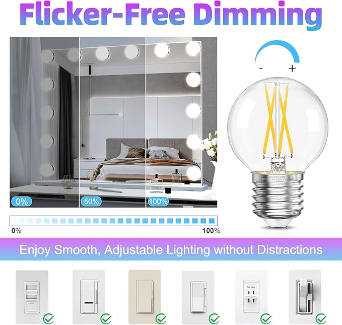 GvvooHome G16.5 LED Bulb Dimmable, 6W, 60 watt Equivalent, 4000K Neutral White E26 Globe Bulb, Round Edison Bulbs for Ceiling Fan, Pendant, Chandeliers, 90+CRI 600LM, 6 Pack
