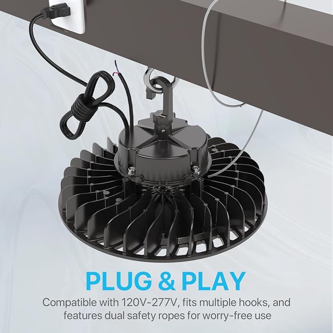 HYPERLITE UFO LED High Bay Light: 200W 29,000LM (145LM/W) 1-10V Dimmable, UL Listed 4000K High Bay LED Light for Shop Gym Stadium Exhibition Hall, Alternative to 850W MH/HPS, 5-Year Warranty