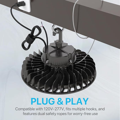 HYPERLITE UFO LED High Bay Light: 200W 29,000LM (145LM/W) 1-10V Dimmable, UL Listed 4000K High Bay LED Light for Shop Gym Stadium Exhibition Hall, Alternative to 850W MH/HPS, 5-Year Warranty