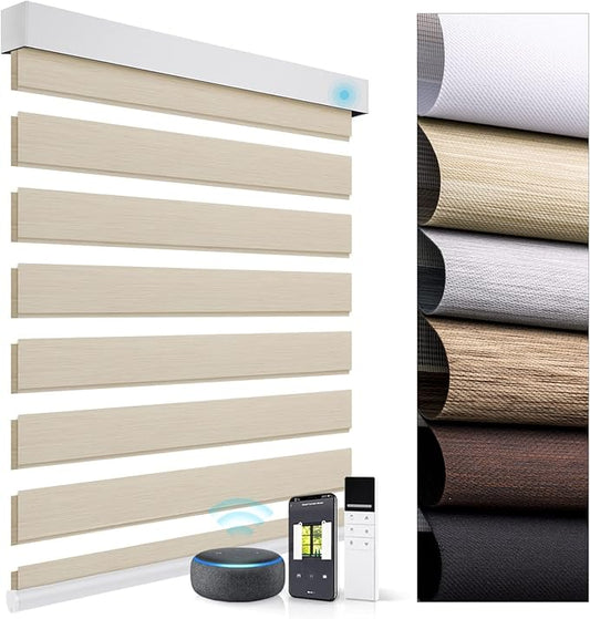 ZSTARR ZSTARR Motorized Blackout Window Blinds with Remote,Smart Zebra Mini Blinds Shades for Windows Control Wireless Roller Shades Blinds for Windows, Office,Home, Hotel, Club,83002O Beige
