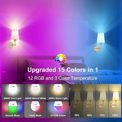 5200mAh Rechargeable Light Bulbs for Lamps,Led Battery Backup Light Bulb with Remote Control, 4 Pack A21 Wireless Emergency Bulbs for Power outage,Dimmable 3 Color Temperatures & 12 RGB Color Changing