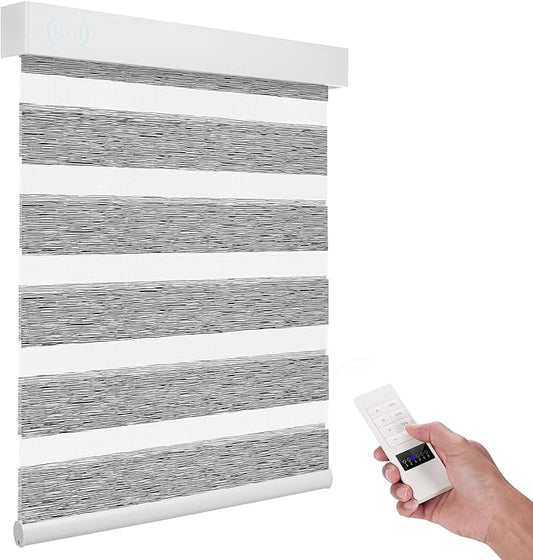 ACMEART Motorized Zebra Blinds,Smart APP & Remote Control Light Filtering Zebra Shades,Compatible with Alexa,Custom Size Electric Window Blinds for Home Office (Jacquard Grey)