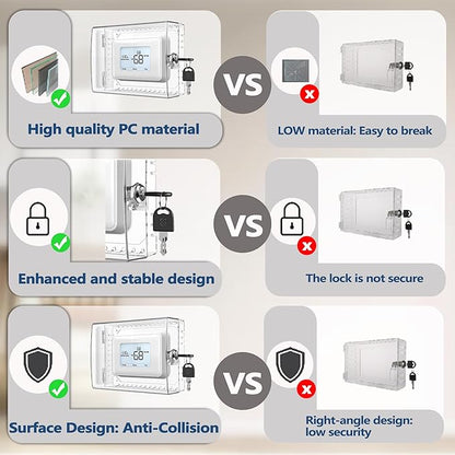 Gedreew 3 PCS Large Thermostat Lock Box Cover with Key, Clear Thermostat Cover with Lock Compatible With Honeywell Thermostat On Wall, AC Lock Box Cover with Key Fits Thermostats 5"H x 6" W or Smaller
