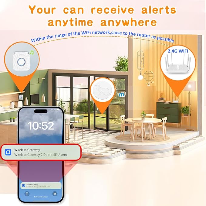 WiFi Dog Door Bell for Potty Training to Go Outside, Smart Doggie Door Bell for Dog, Wireless Doggy Doorbell with Phone App