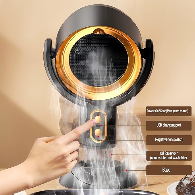 PuffHide Indoor Purifier Fan, Portable Smoke Fan with Adjustable Angle & Washable Filter, Compact Exhaust Fan for Indoor Use, BBQ & Hot Pot (Black-Gold)