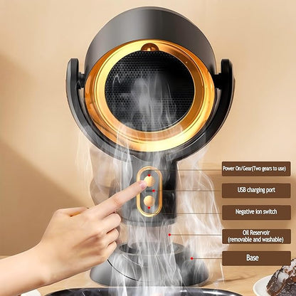 PuffHide Indoor Purifier Fan, Portable Smoke Fan with Adjustable Angle & Washable Filter, Compact Exhaust Fan for Indoor Use, BBQ & Hot Pot (Black-Gold)