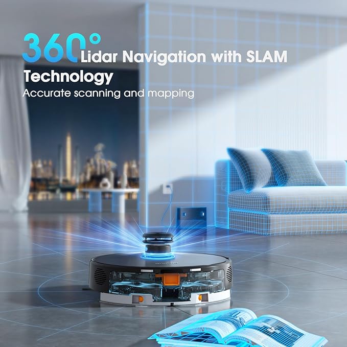 Robot Vacuum and Mop, Mapping Robotic Vacuums Cleaner with LiDAR Navigation Smart & Strong Suction, WiFi/App/Alexa/Voice Control, Obstacle Avoidance, for Home, Wood/Hard Floors, Pet Hair -Black
