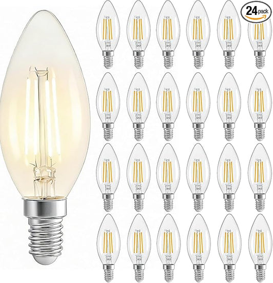 Vintage LED Edison Light Bulbs,4 Watt Candelabra Light Bulbs, 40W Equivalent，Warm White 2700K,Non-Dimmable,E12 Led Bulb Warm White,Let The Atmosphere be Even More Romantic and Cozy(24Pack)