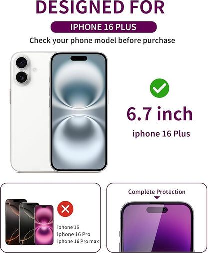 3 Pack Privacy Screen Protector for iPhone 16 Plus Tempered Glass 6.7inch Private Saver Anti-Spy Eye Protection Anti-Scratch Full Coverage