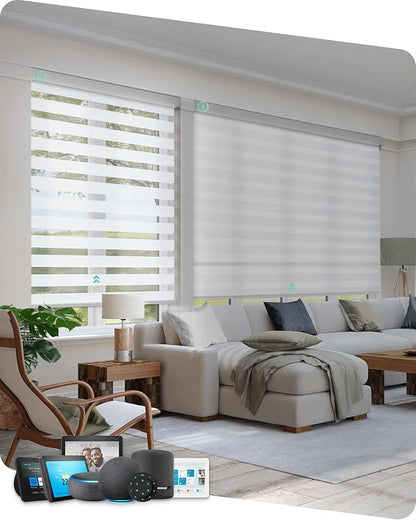 Yoolax Motorized Blinds with Remote, Electric Zebra Blinds for Indoor Windows, Room Darkening Smart Shades with Voice Control, Compatible with Alexa Google Home, APP Control, 23" W x 72" H, White