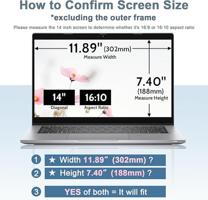 Laptop Privacy Screen 14 Inch for HP Dell Acer Asus Lenovo Thinkpad Envy Xps, 16:10 Aspect IPROKKO Removable 14in Anti Blue Light Glare Privacy Filter Shield, Anti Spy Computer Monitor Security