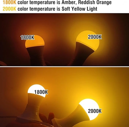 Amber Sleep Light Bulbs 1800K, A19 9W Amber Light Bulb 60W Equivalent, Blue Light Blocking 800lm, E26 Bright Warm Light Bulb for Healthy Sleep, Bedroom, Porch, Patio Lighting, Non-Dimmable, 2 Pack