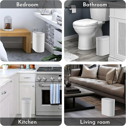 SYNCVIBE Bathroom Trash Can with Lid 2 Gallon Slim Motion Sensor Garbage Can Narrow Automatic Plastic Trash Bin for Bedroom, Living Room, Toilet, Office (White)