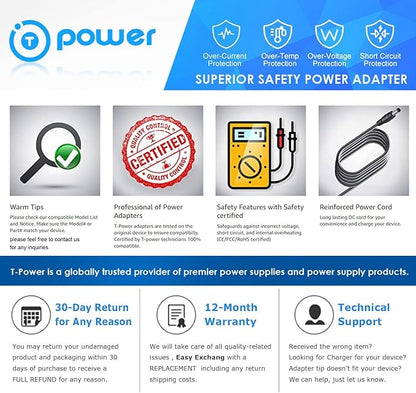 T-Power Charger for ECOVACS DEEBOT N79 N79S DN622-DN79 Goovi ONSON GV2019 J30 J20 F007, Lefant M200 M201 M210 Robotic Vacuum Cleaner Power Supply Cord Ac Dc Adapter