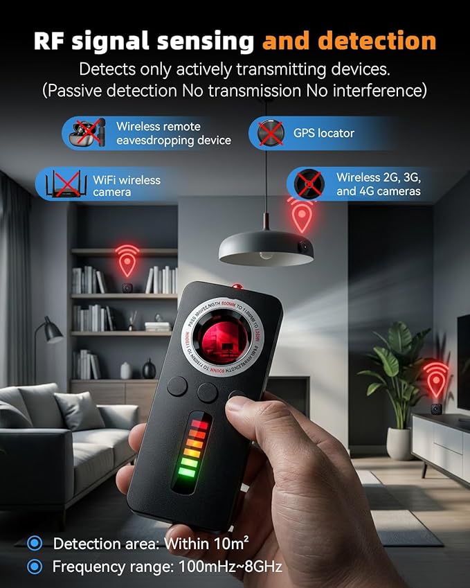 AI Privacy Pen Hidden Camera Detector,Portable Anti-Spy Bug Finder with Listening Device Detection,GPS Tracker Detector with RF & WiFi Signal Scanner, Privacy Protection for Hotels,Travel,Home,Office
