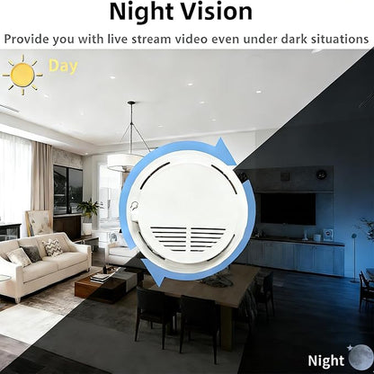 LIZVIE Hidden Camera Smoke Detector, Manual DIY Design, 5000mAh Ceiling-Mounted 1080P HD Night Vision & Motion Detection APP Remote Control for Home/Office Indoor Surveillance Security