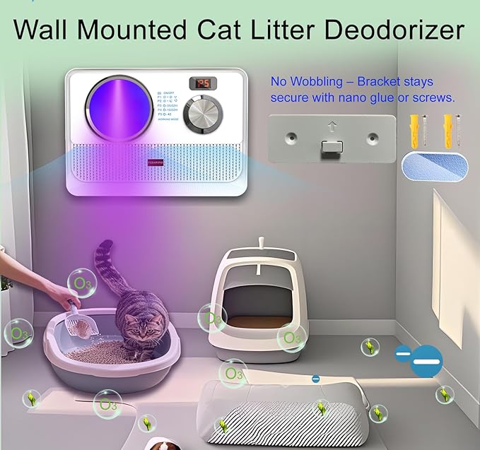 3-in-1 Ionic Air Purifier, Cat Litter Deodorizer, Air Freshener for Home with Ozone Generator, Ionizer, U Light – Reduce Pets Poof Odor, Litter Smell, Smoke, Dust,Plug-in to Use