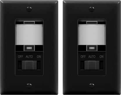 TOPGREENER in Wall PIR Motion Sensor Light Switch, Occupancy Sensor Switch, 𝐍𝐞𝐮𝐭𝐫𝐚𝐥 𝐖𝐢𝐫𝐞 𝐑𝐞𝐪𝐮𝐢𝐫𝐞𝐝, On/Off Override, 𝐒𝐢𝐧𝐠𝐥𝐞 𝐏𝐨𝐥𝐞, 4A, 500W, TSOS5-BKWP,Black,2 Pack