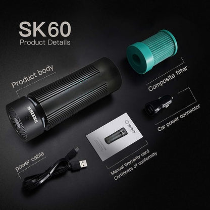 Air Purifier, True HEPA Filter, Auto Control plus Air Quality Monitor, Quiet in Car/Home, Three Purification Modes（SK-60）