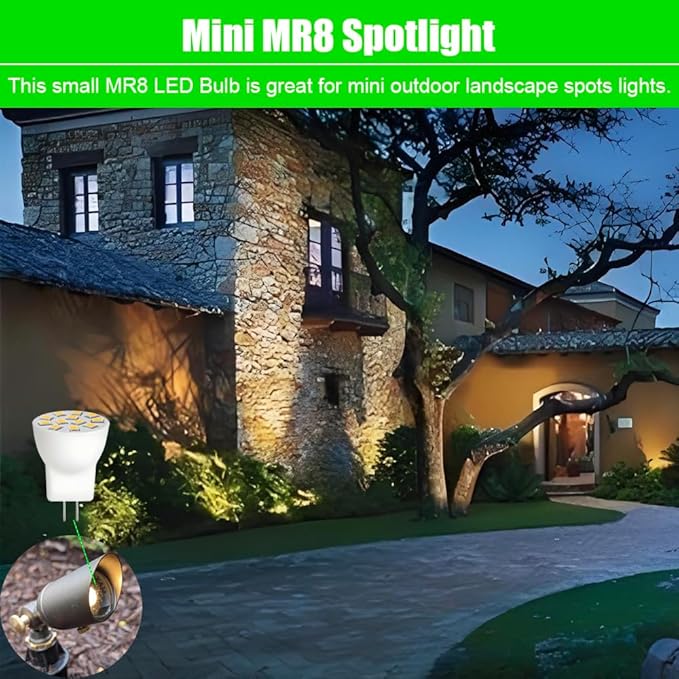 MR8 LED Light Bulbs 2W 12V Gu4.0 Bi-pin LED Bulbs Warm White 2700K-3000K for Outdoor Low Voltage Landscape Lighting and Tree Lights 2W Pack of 2