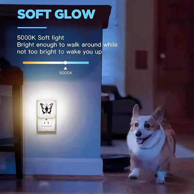 Smart LED Night Light [2-Pack], Plug-in with Auto Dusk to Dawn Sensor | Dimmable, Energy Efficient, Compact Wall Lights for Bedroom, Bathroom, Hallway, Kitchen (Butterfly White Light, 2)